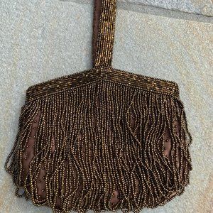 Vintage Beaded Bronze Snap Handbag Small Clutch